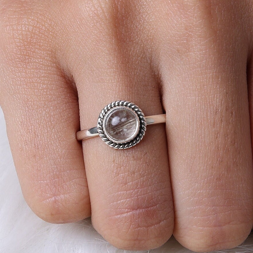 Golden Rutile Quartz Sterling Silver Ring