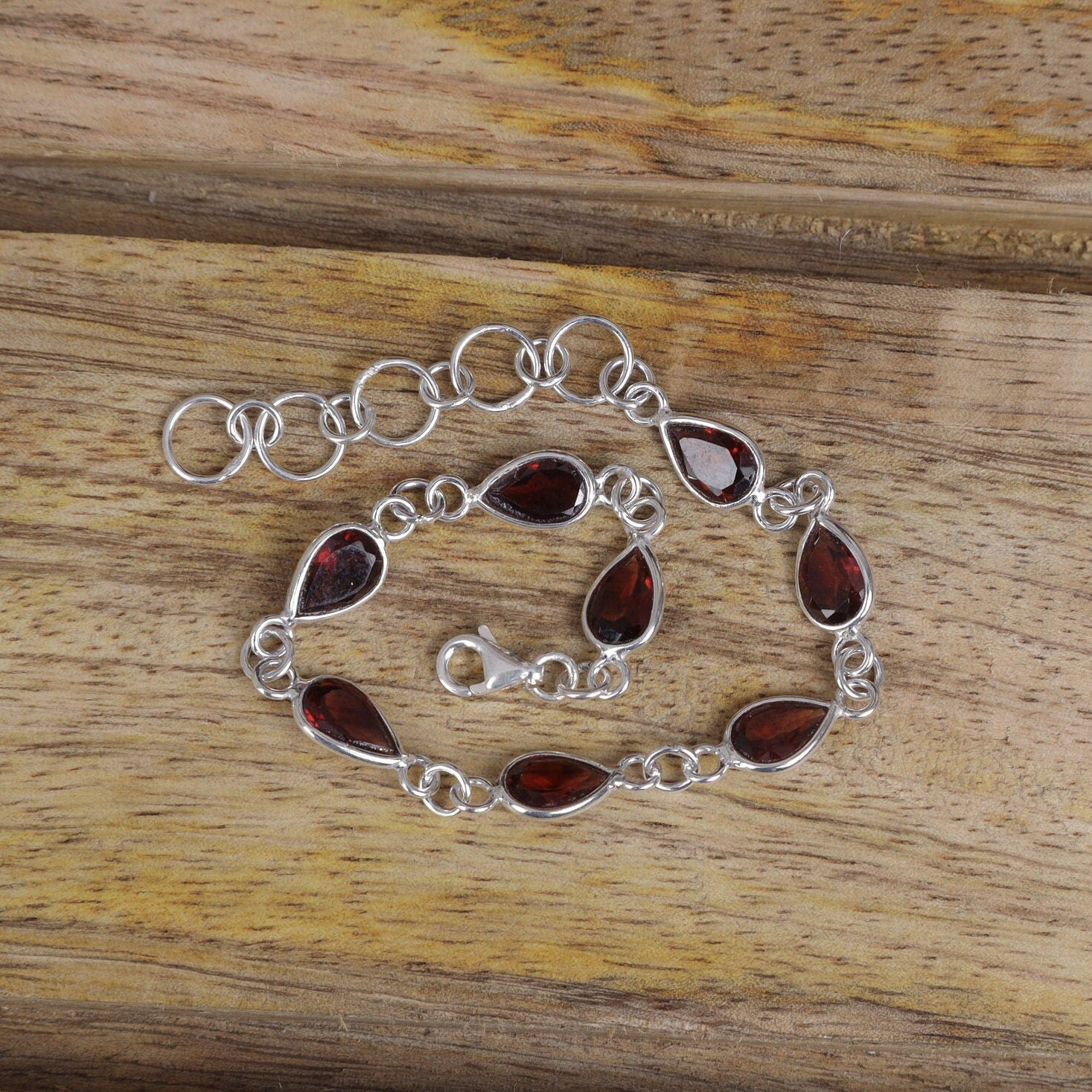 Garnet Sterling Silver Bracelet