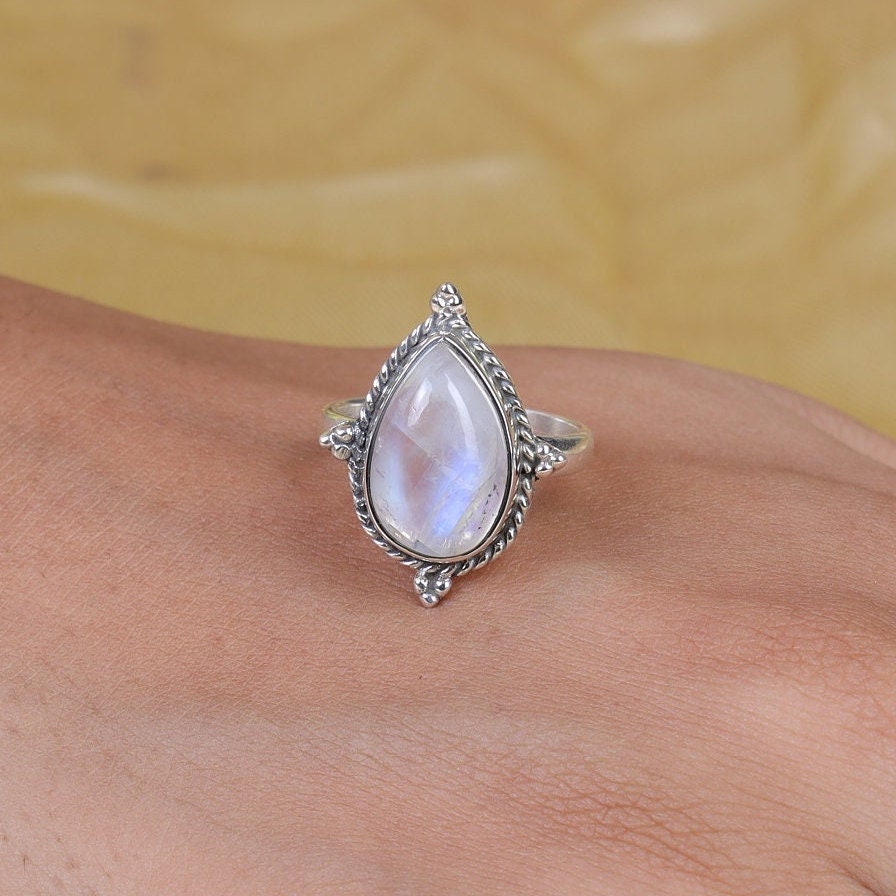 Rainbow Moonstone Sterling Silver Ring