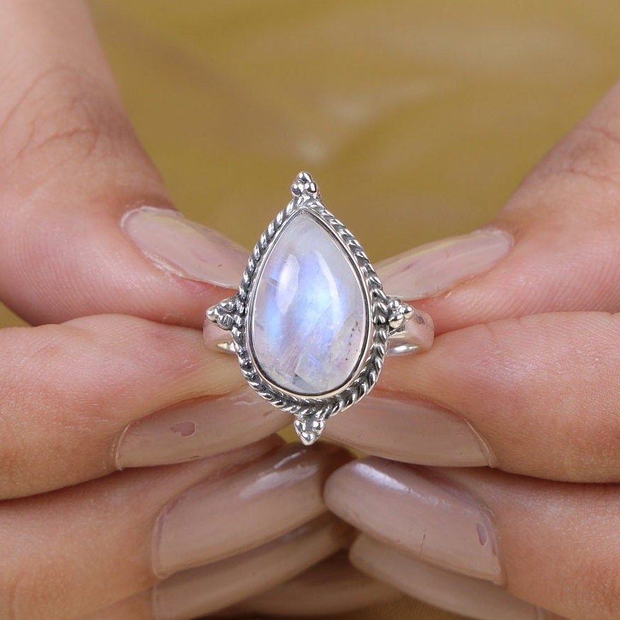 Rainbow Moonstone Sterling Silver Ring