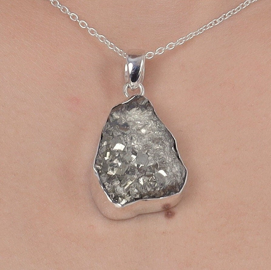 Pyrite Druzy Sterling Silver Pendant