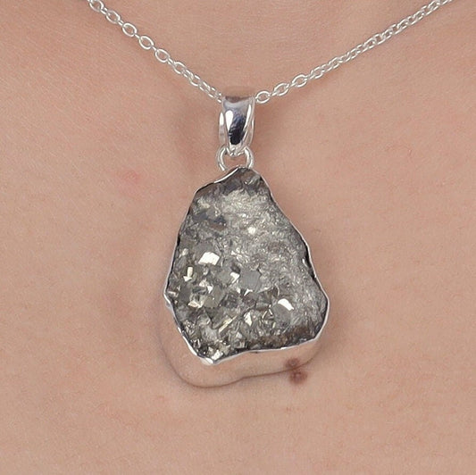 Pyrite Druzy Sterling Silver Pendant