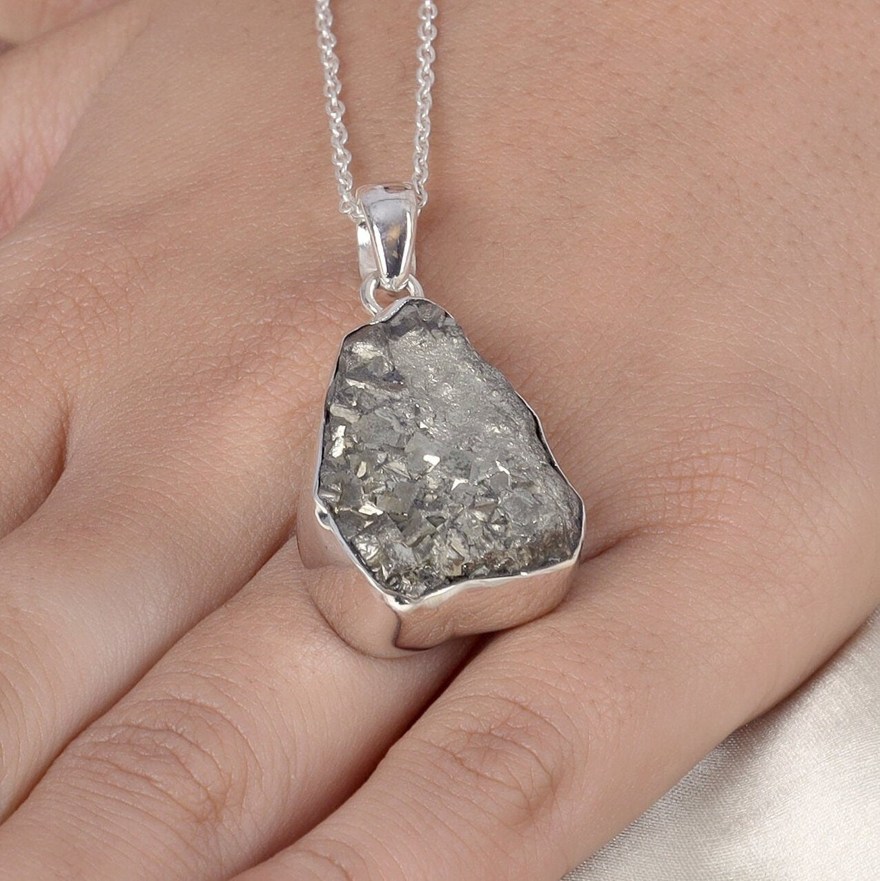 Pyrite Druzy Sterling Silver Pendant