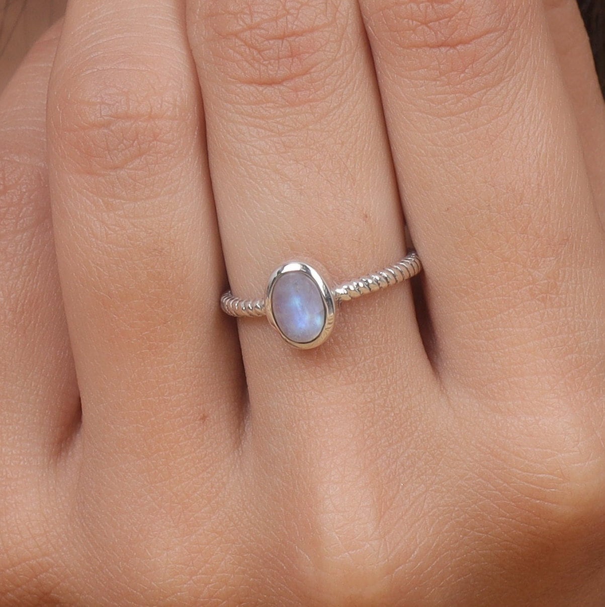 Rainbow Moonstone Sterling Silver Ring