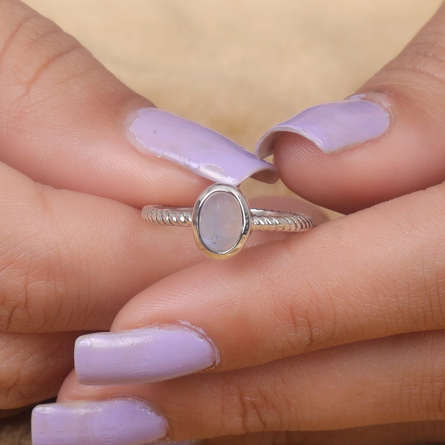 Rainbow Moonstone Sterling Silver Ring