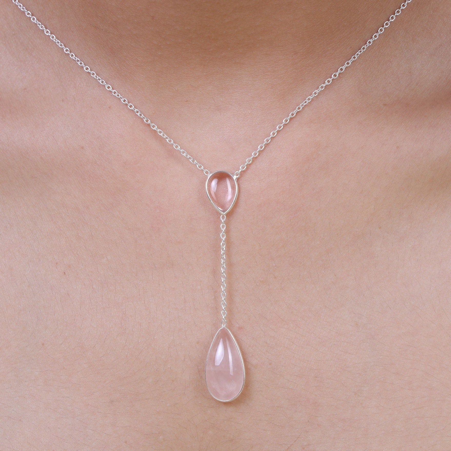 Rose Quartz Pendant, 925 Sterling Silver Pendant, Silver Drop Pendant, Pendant With Chain, January Birthstone, Pink Gemstone Necklace