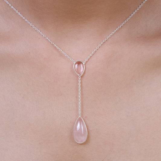 Rose Quartz Pendant, 925 Sterling Silver Pendant, Silver Drop Pendant, Pendant With Chain, January Birthstone, Pink Gemstone Necklace