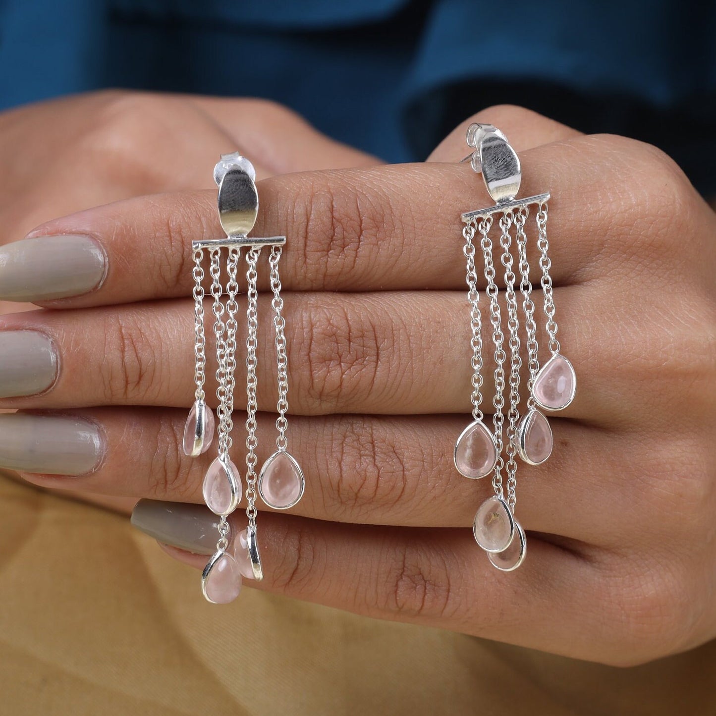 Rose Quartz Sterling Silver Earrings