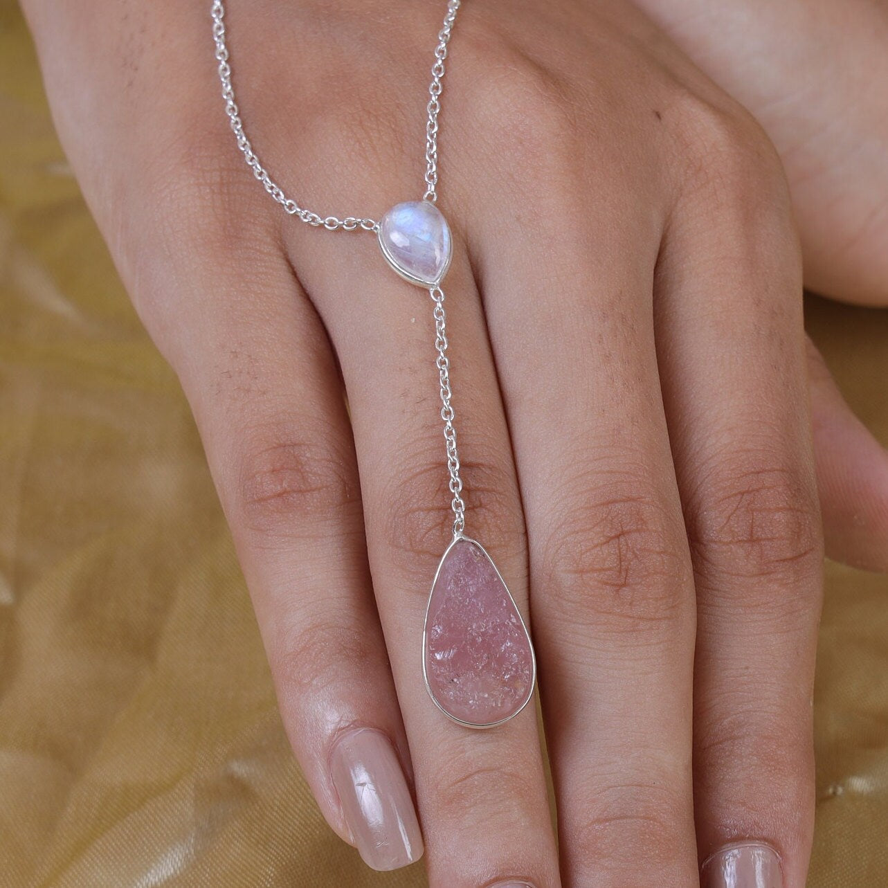 Raw Rose Quartz, Moonstone, Pendant Necklace, 925 Sterling Silver Pendant, Silver Drop Pendant, Pendant With Chain, Women Silver Jewellery