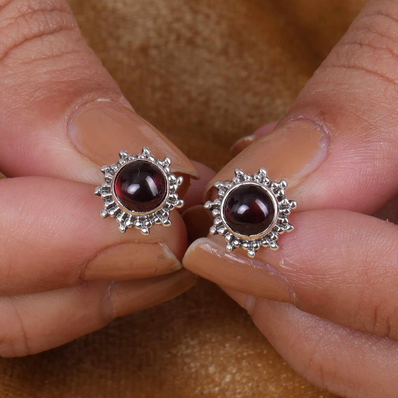 Garnet Sterling Silver Stud Earrings