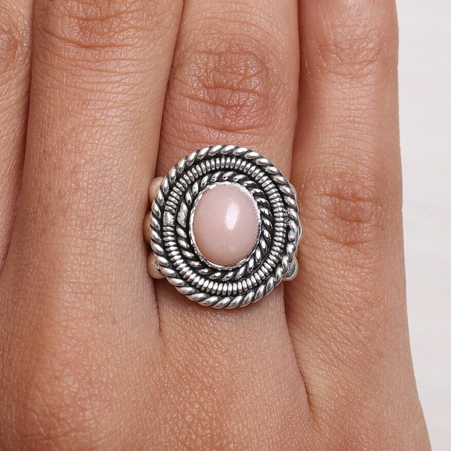 Pink Opal Sterling Silver Ring