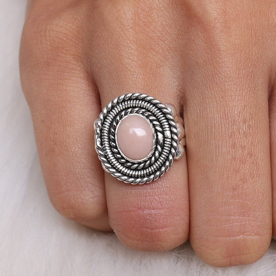 Pink Opal Sterling Silver Ring