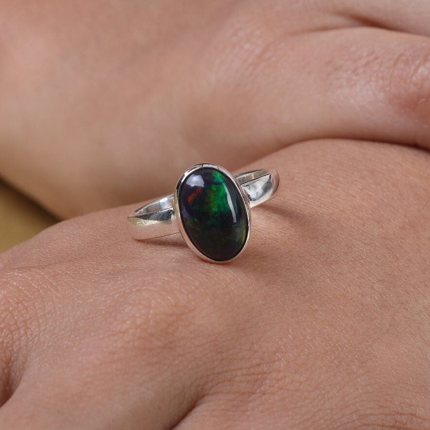 Black Opal Sterling Silver Ring