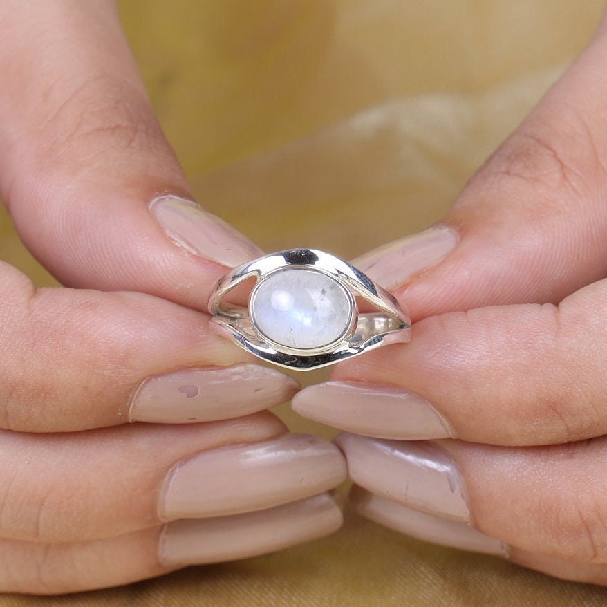 Rainbow Moonstone Sterling Silver Ring