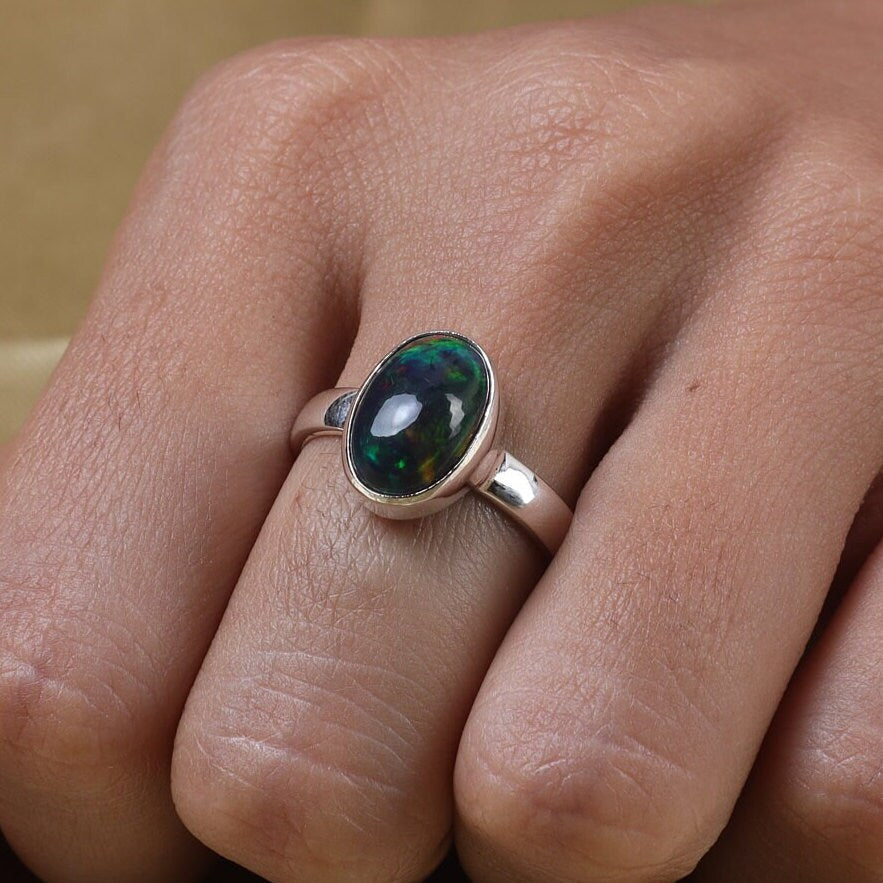 Black Opal Sterling Silver Ring