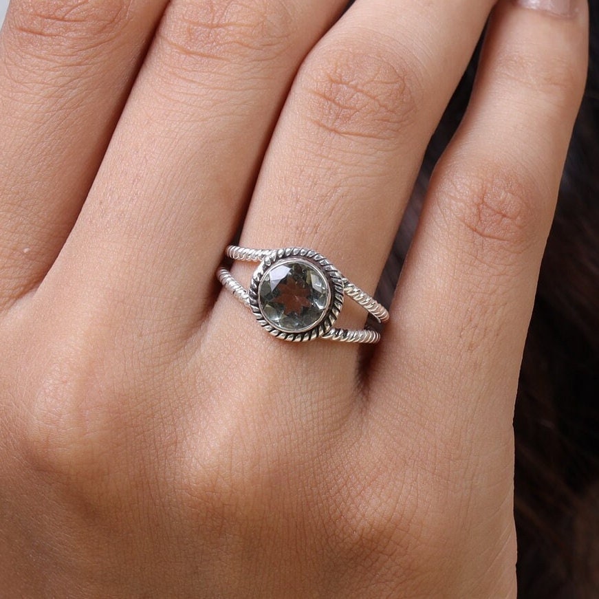 Green Amethyst Sterling Silver Ring