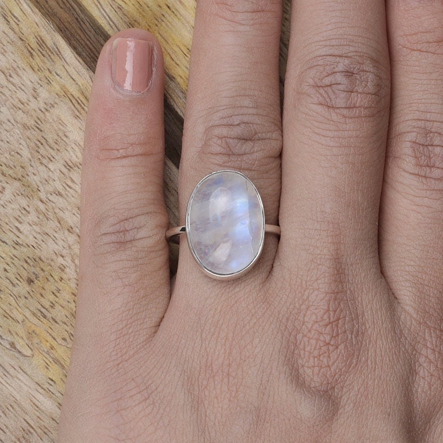 Rainbow Moonstone Sterling Silver Ring