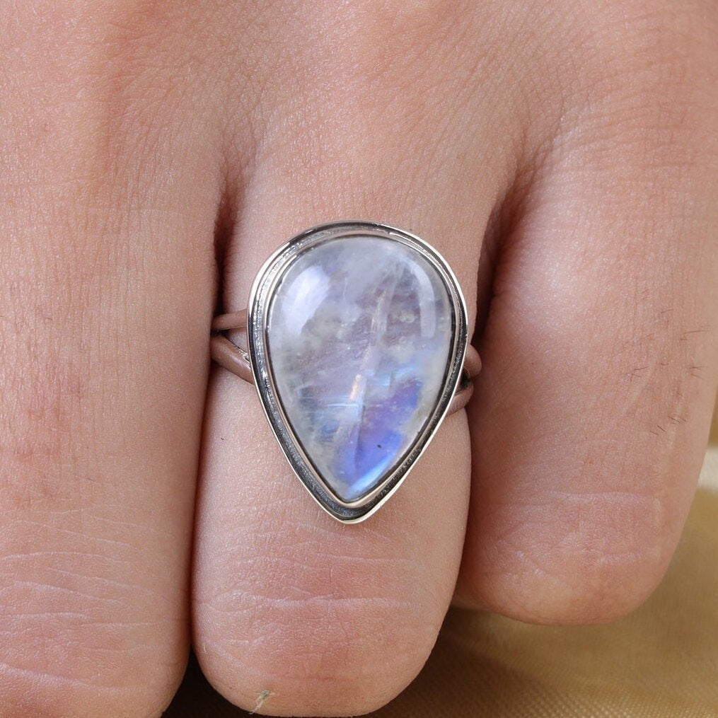 Rainbow Moonstone Sterling Silver Ring