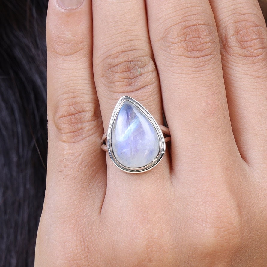 Rainbow Moonstone Sterling Silver Ring