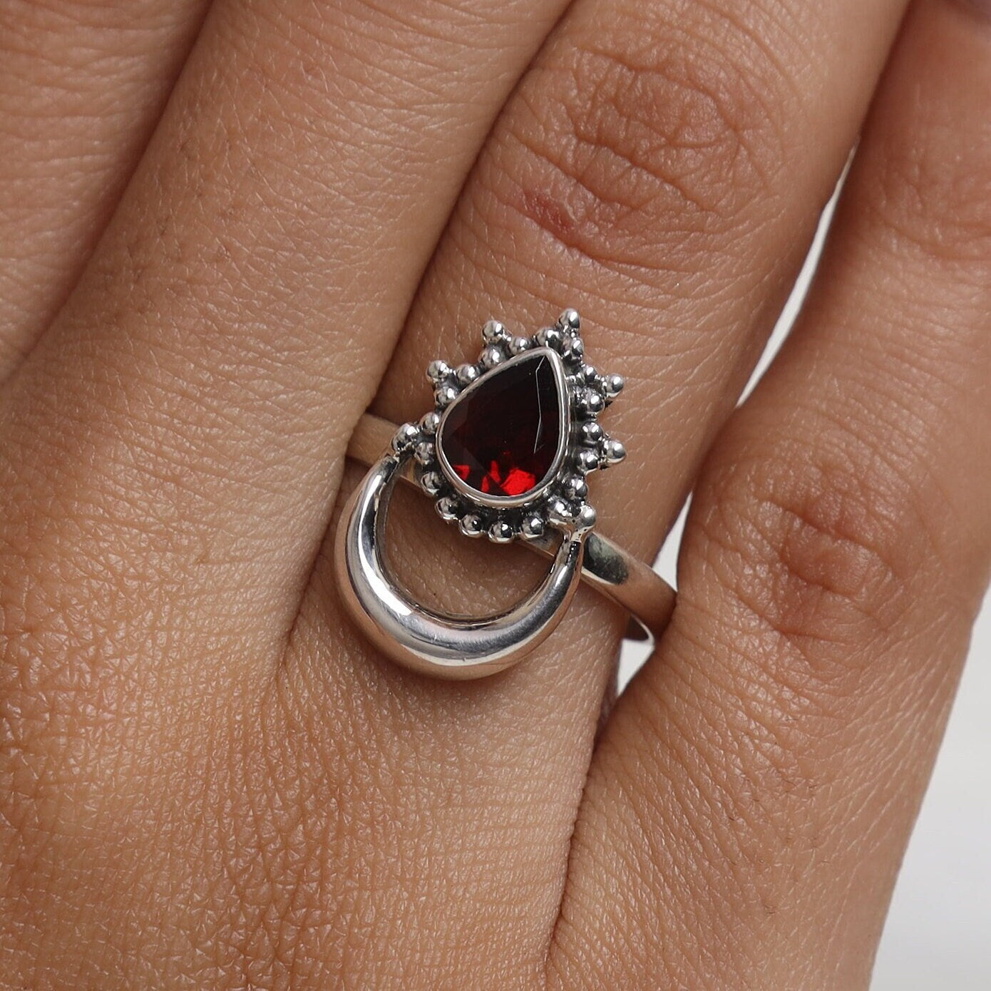 Cut Garnet Sterling Silver Ring