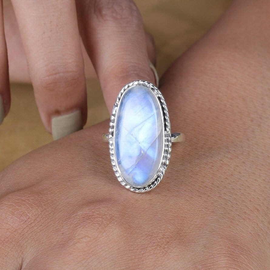 Rainbow Moonstone Sterling Silver Ring