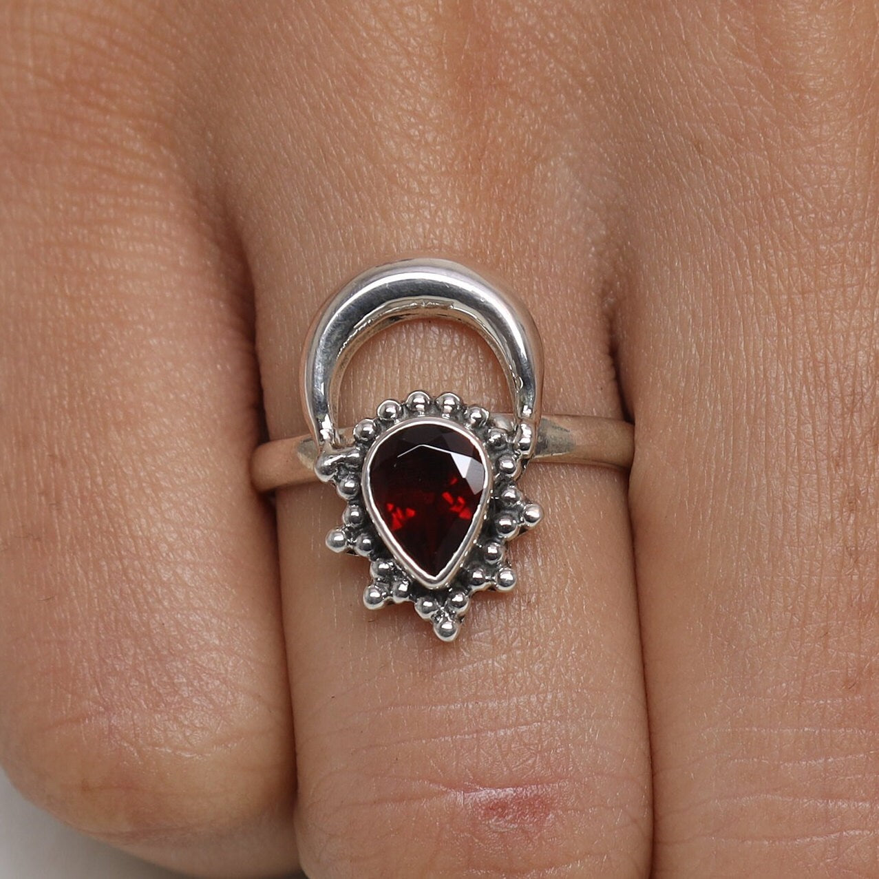 Cut Garnet Sterling Silver Ring