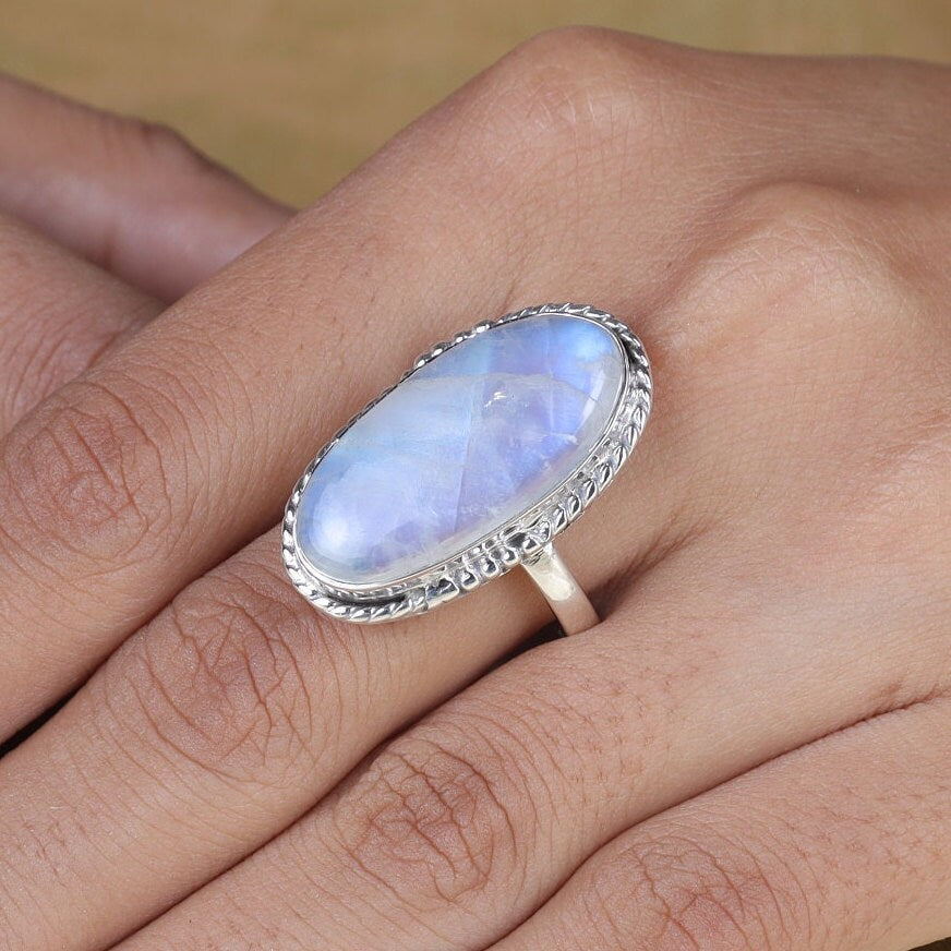 Rainbow Moonstone Sterling Silver Ring