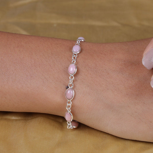 Pink Opal Sterling Silver Bracelet