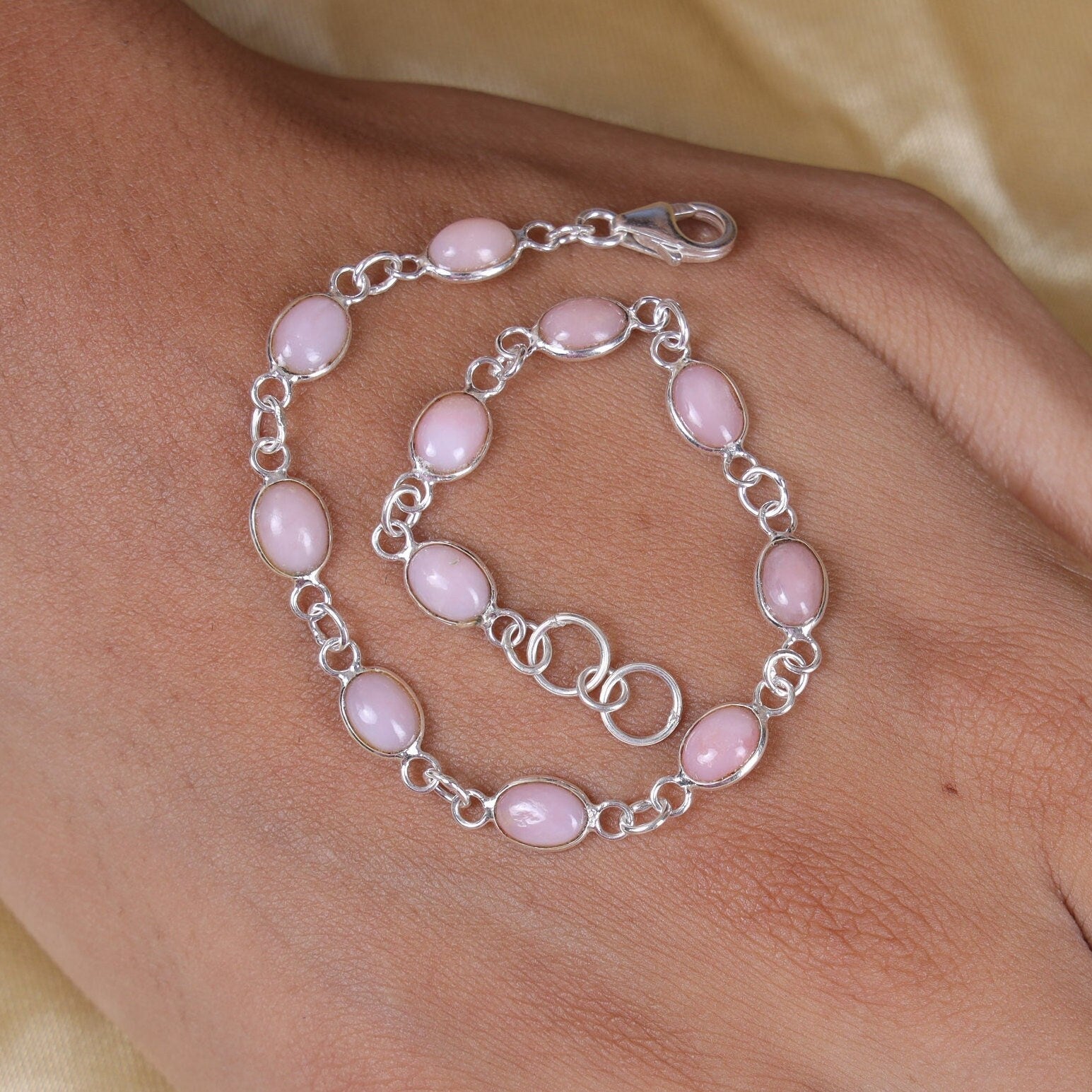 Pink Opal Sterling Silver Bracelet