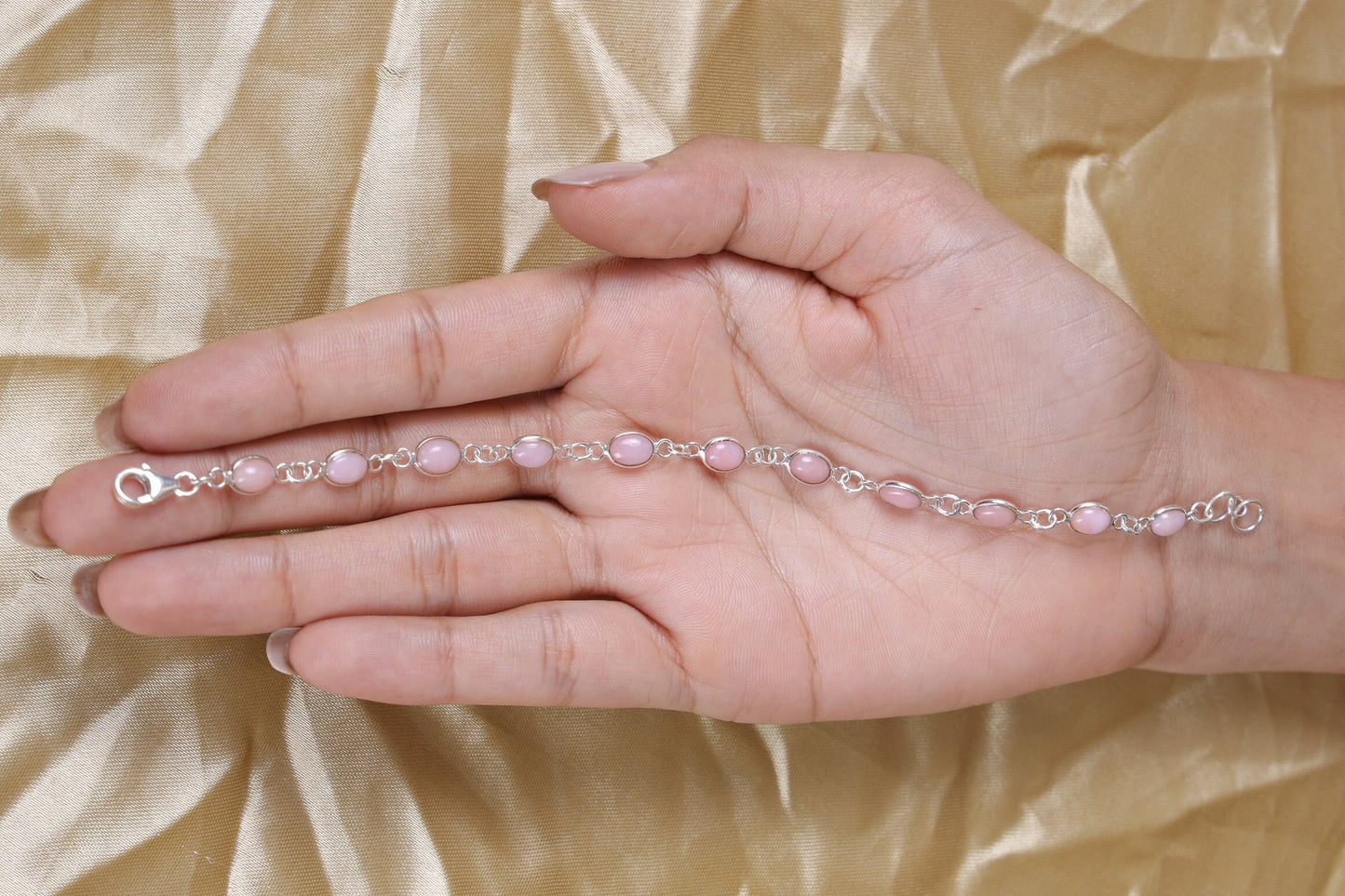 Pink Opal Sterling Silver Bracelet