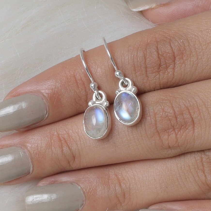 Rainbow Moonstone Sterling Silver Earrings