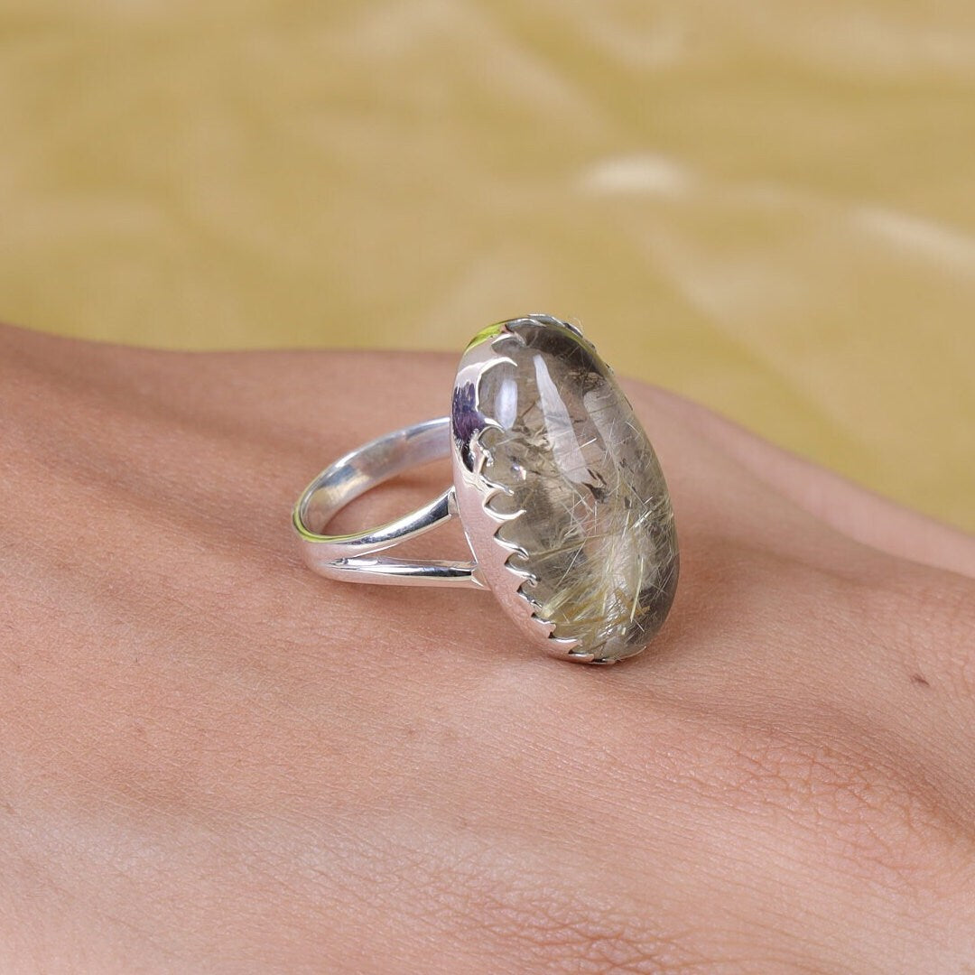 Golden Rutile Quartz Sterling Silver Ring