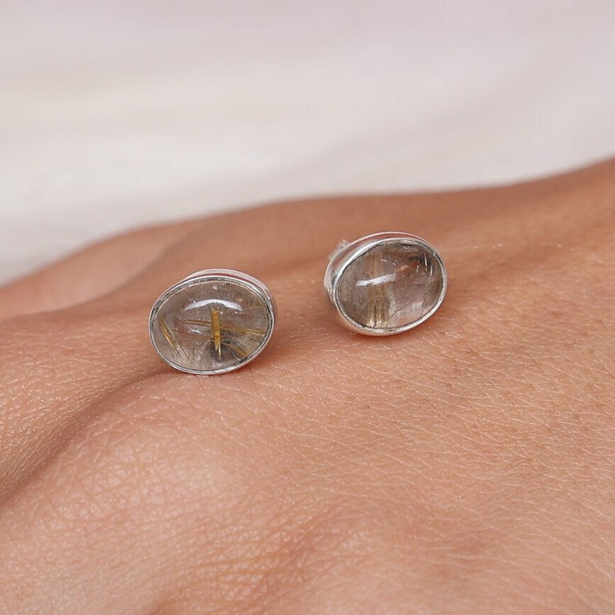 Golden Rutile Quartz Sterling Silver Stud Earrings