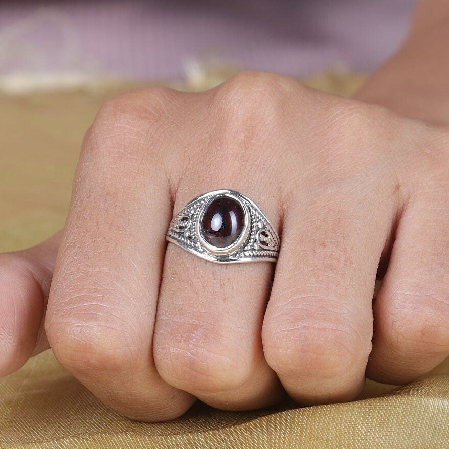 Garnet Sterling Silver Ring