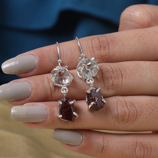 Garnet & Herkimer Diamond Sterling Silver Earrings