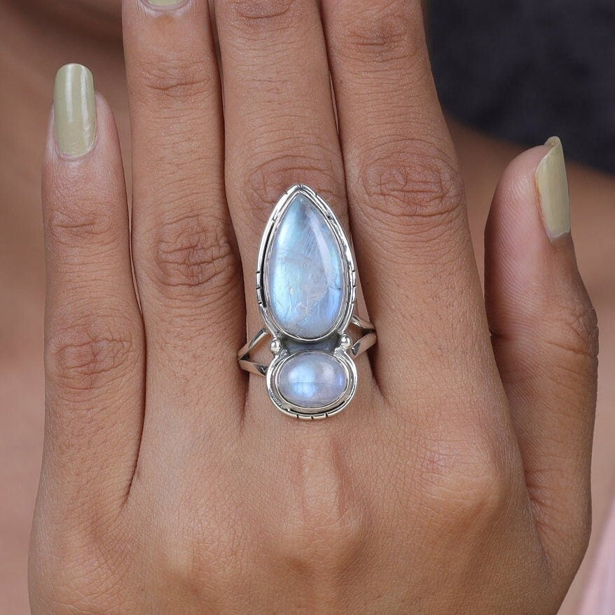 Rainbow Moonstone Sterling Silver Ring