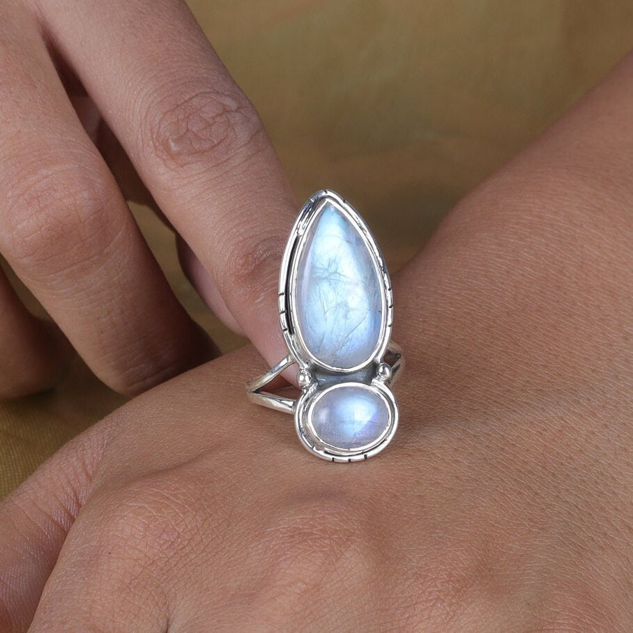 Rainbow Moonstone Sterling Silver Ring