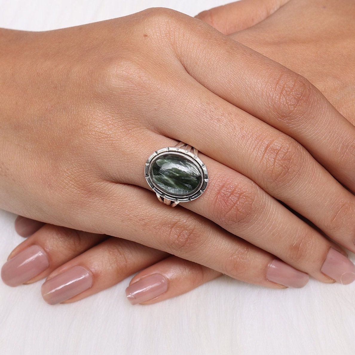 Seraphinite Sterling Silver Ring