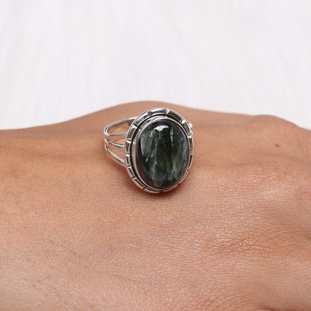 Seraphinite Sterling Silver Ring