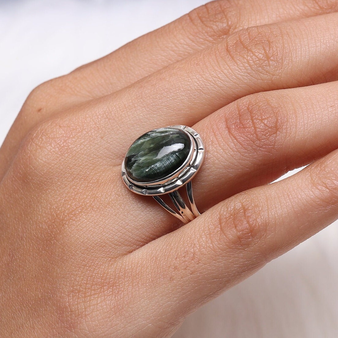 Seraphinite Sterling Silver Ring