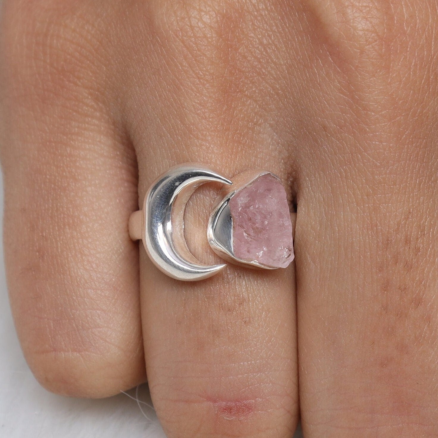 Raw Rose Quartz Sterling Silver Ring