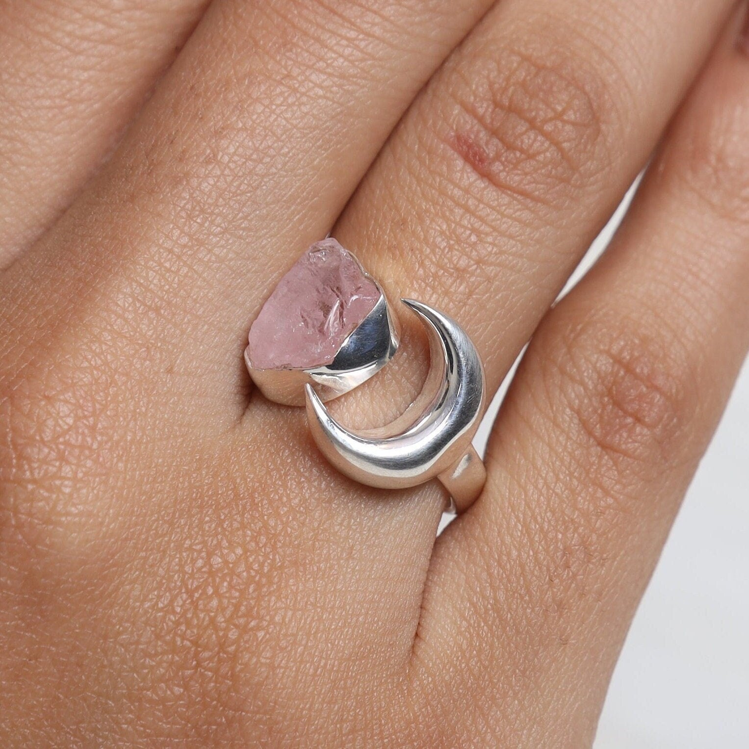 Raw Rose Quartz Sterling Silver Ring