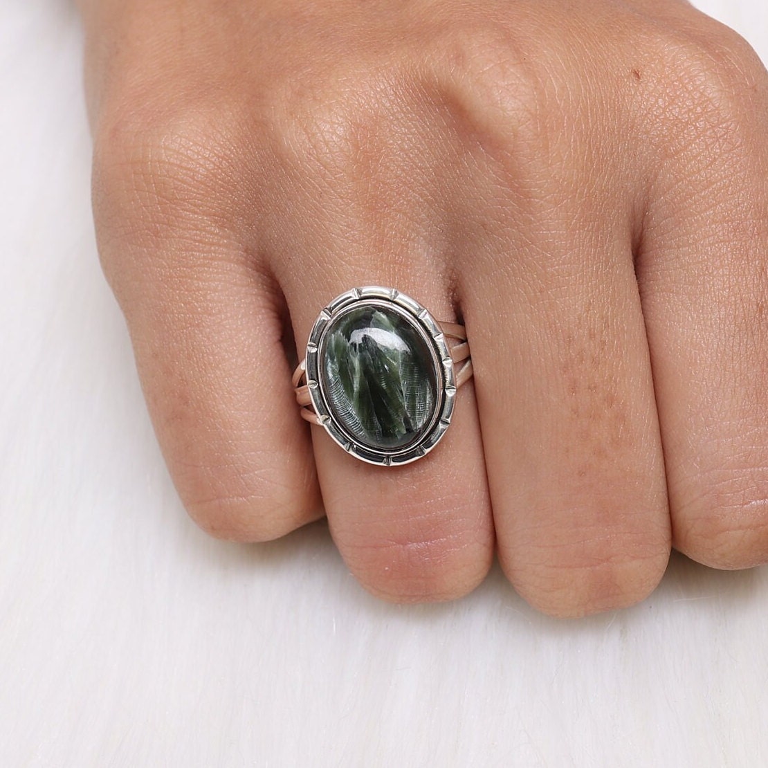 Seraphinite Sterling Silver Ring