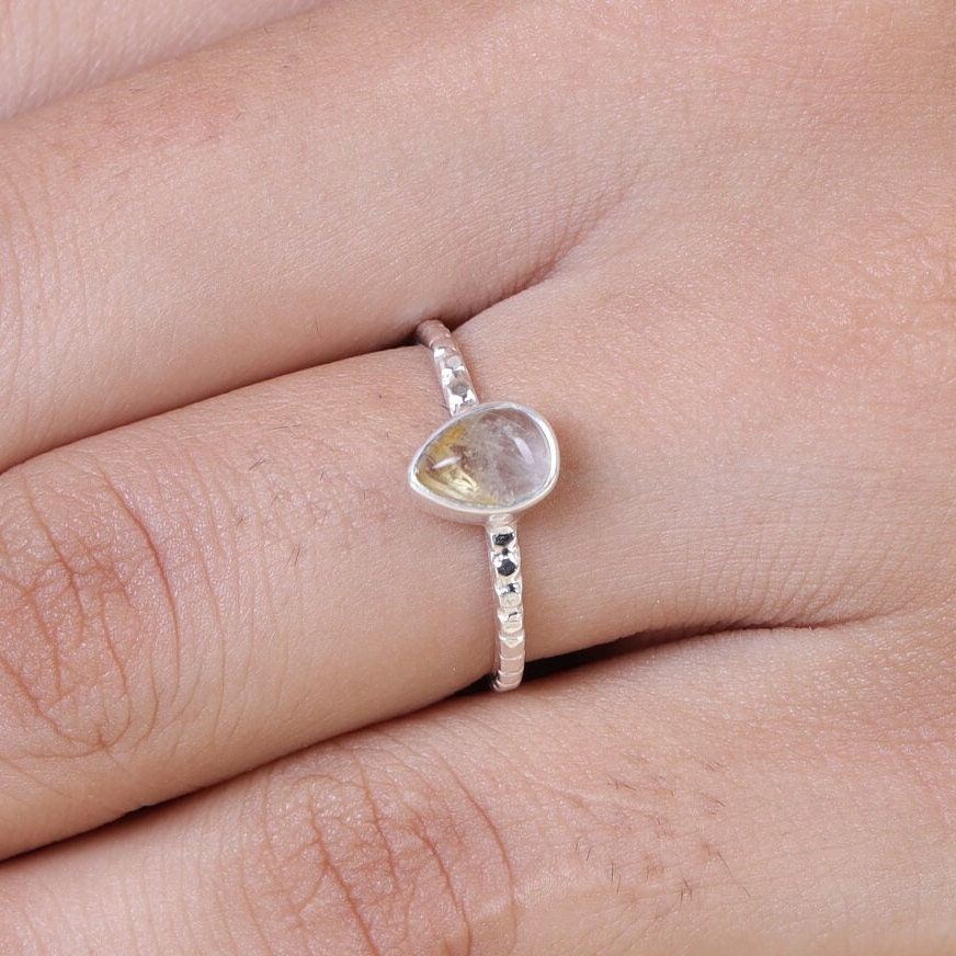 Golden Rutile Quartz Sterling Silver Ring