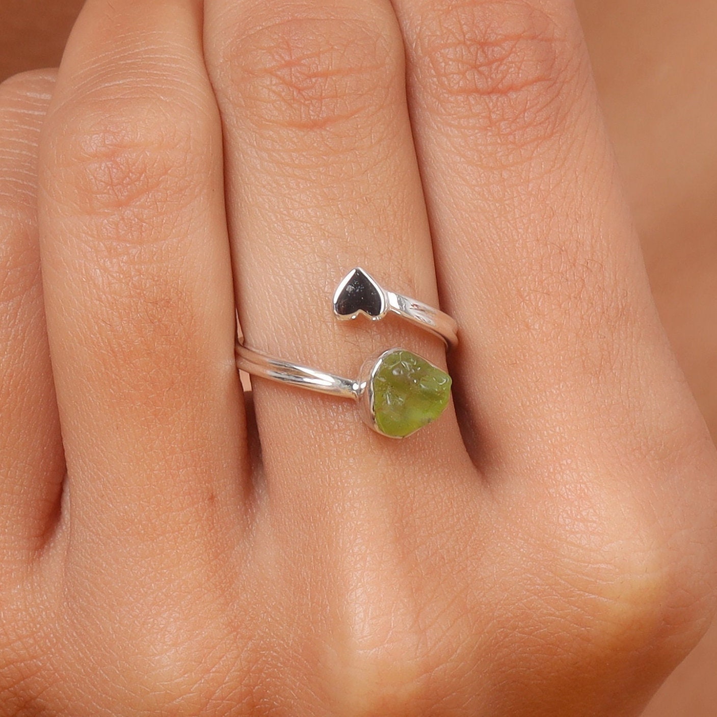 Raw Peridot Sterling Silver Ring