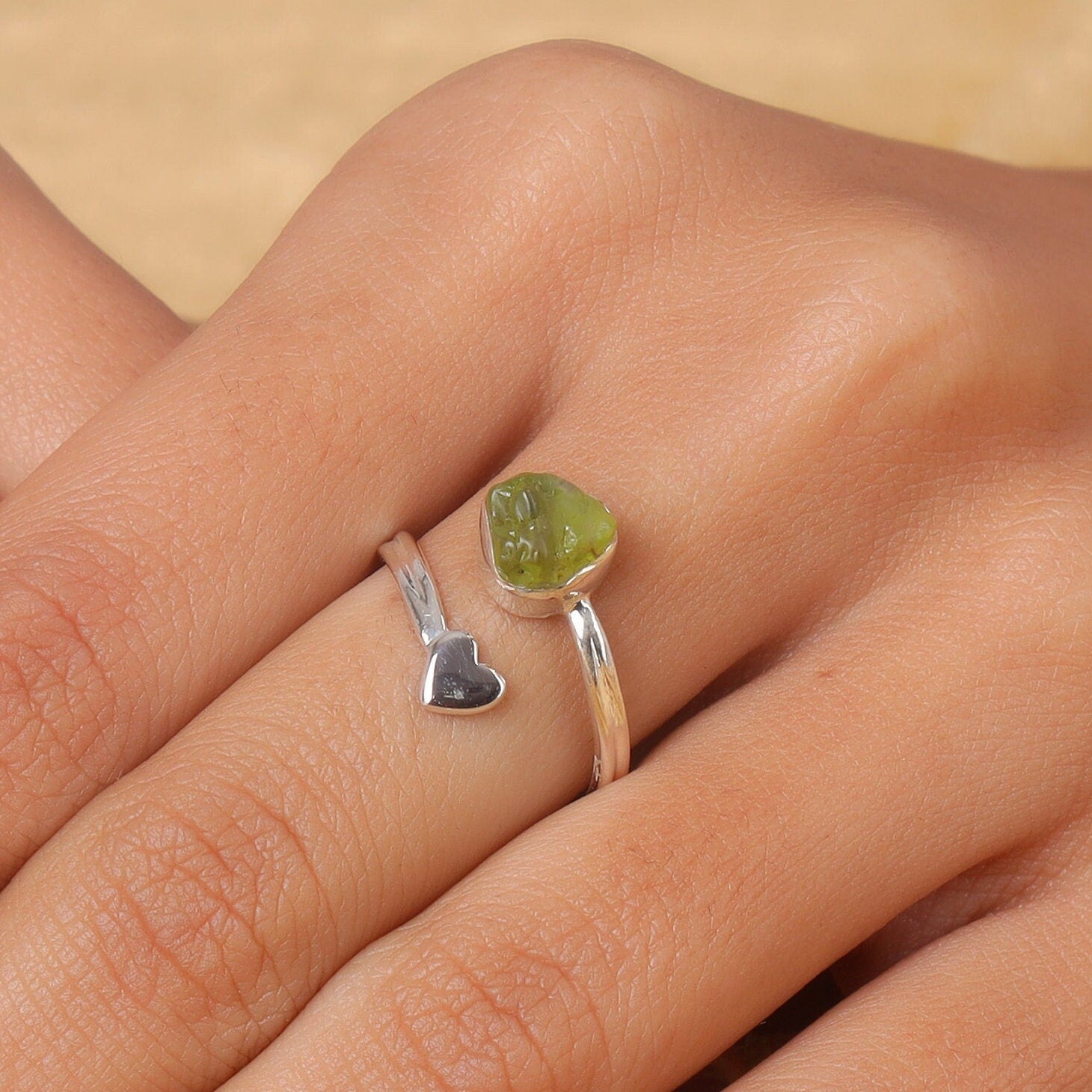 Raw Peridot Sterling Silver Ring