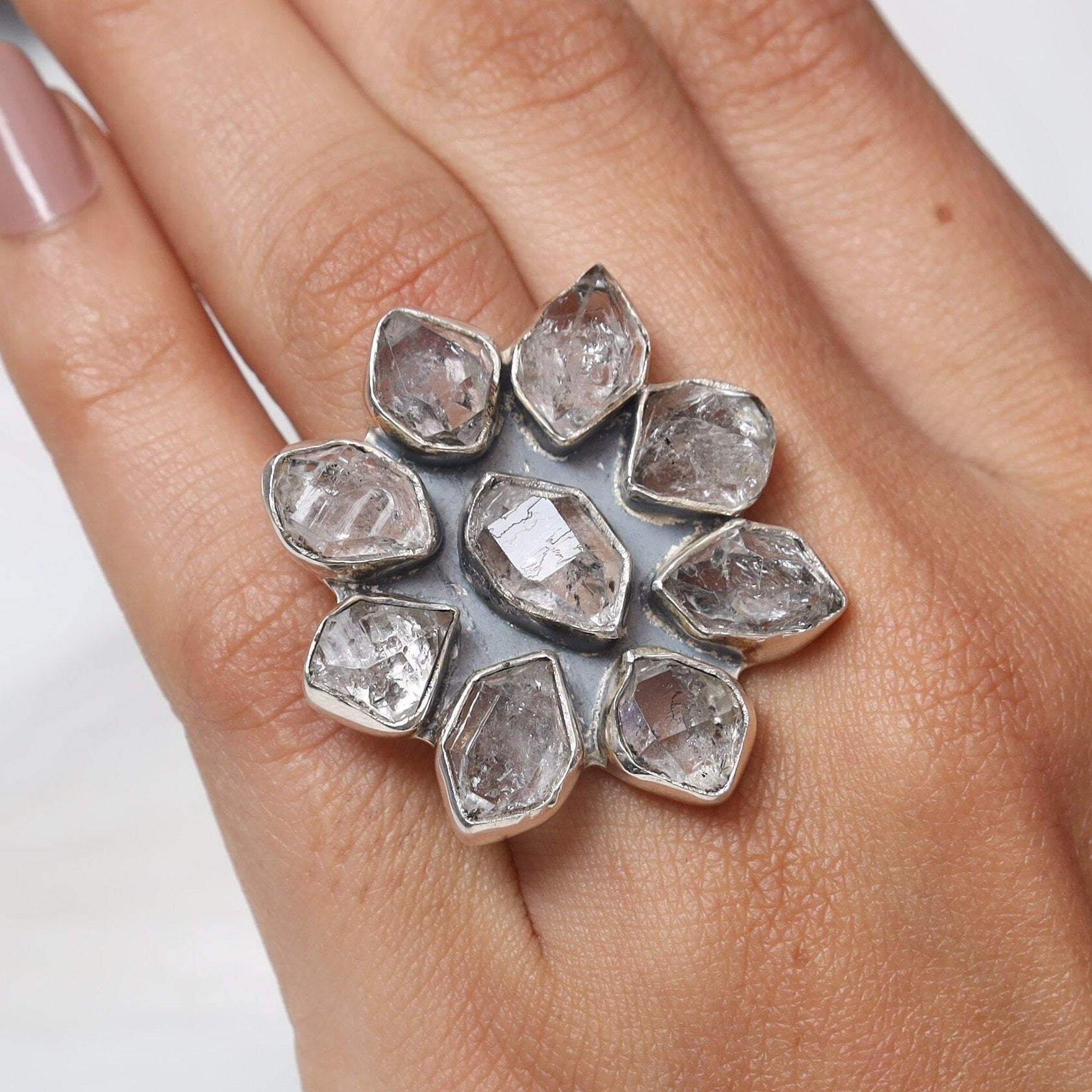 Raw Herkimer Diamond Sterling Silver Ring