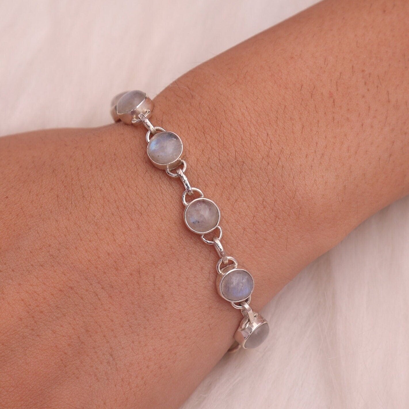 Rainbow Moonstone Sterling Silver Bracelet