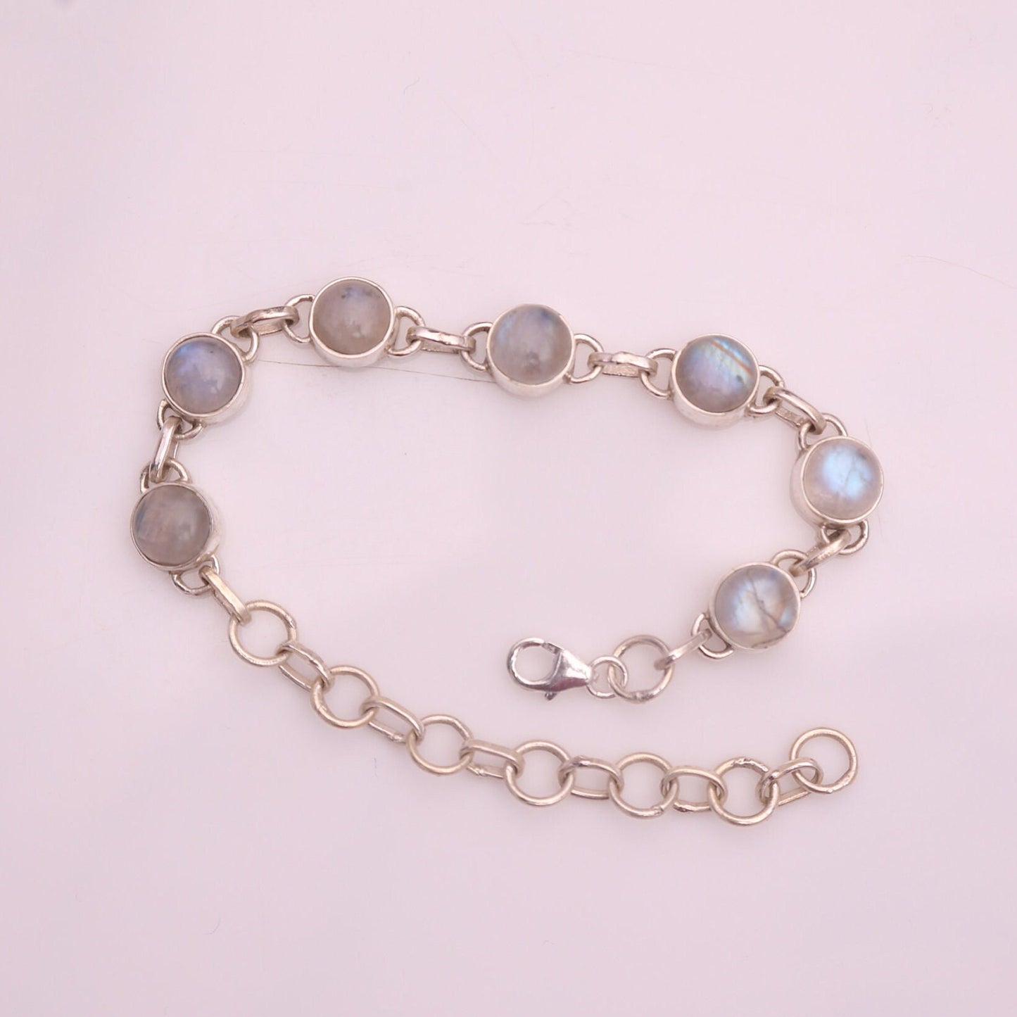 Rainbow Moonstone Sterling Silver Bracelet