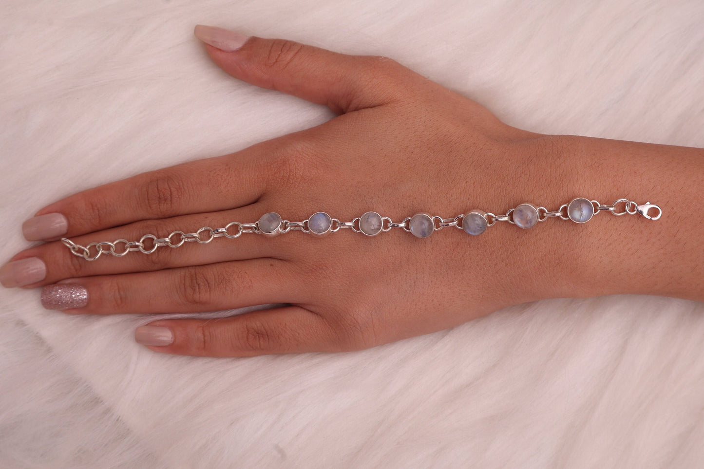 Rainbow Moonstone Sterling Silver Bracelet